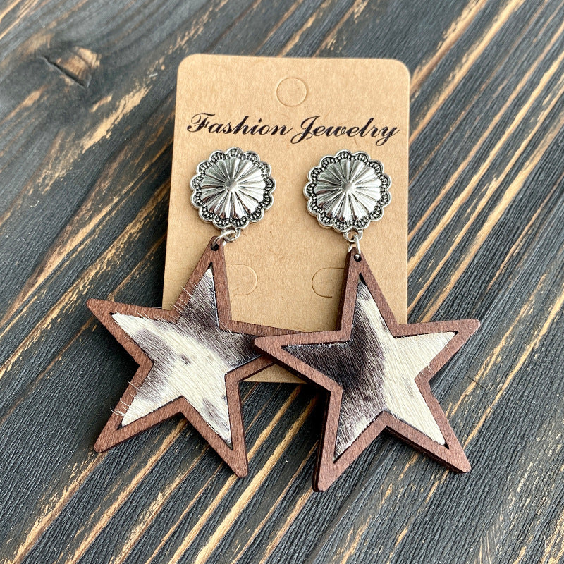 Wholesale Western Style Leopard Print Cow Print Five-pointed Star Earrings